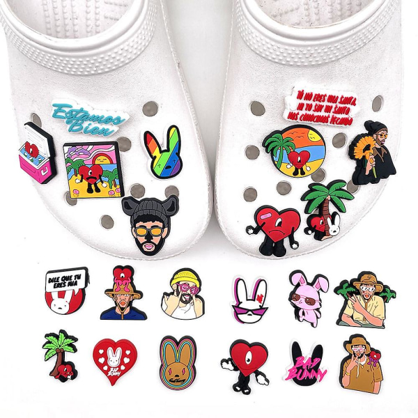 22stk Bad Bunny Cartoon Shoe Charms, For For Bubble Slides Sandaler Clogs Clog Sandals Croc Shoes Diy Dekoration Accessories