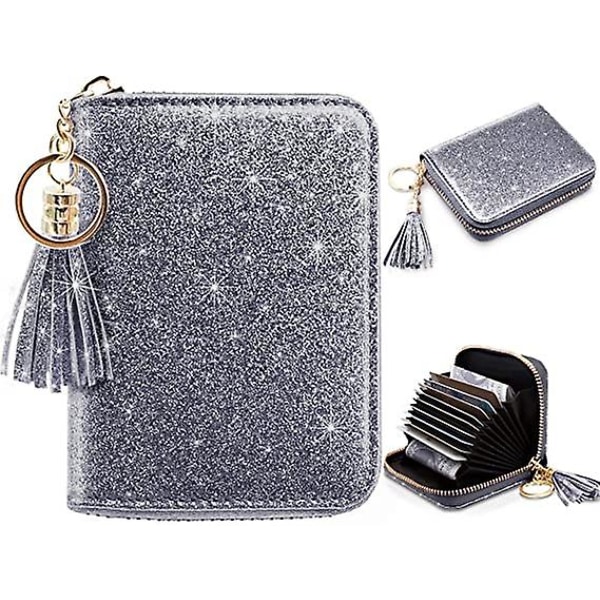 Söt glitterpulverorgan Liten korthållare ID-kortsväska för kvinnor med stor kapacitet myntväska