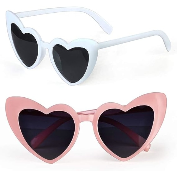 2-delade hjärtformade solglasögon i vintage cat eye-stil - solglasögon för festdekorationer i rosa och vitt