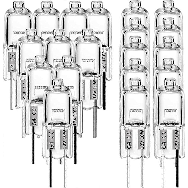 20 st 12V 10W G4 Halogenlampor, Varmvitt Klar Kapsel, Lämplig för Spis, Signal- & Spårbelysning