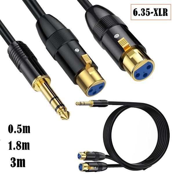 Dual XLR-hunstik til 1/4 tommer TRS Stereo Han-stik Y-splitter kabel 2-XLR Hun til Quarter Tommer Adapter Patch Ledning-C
