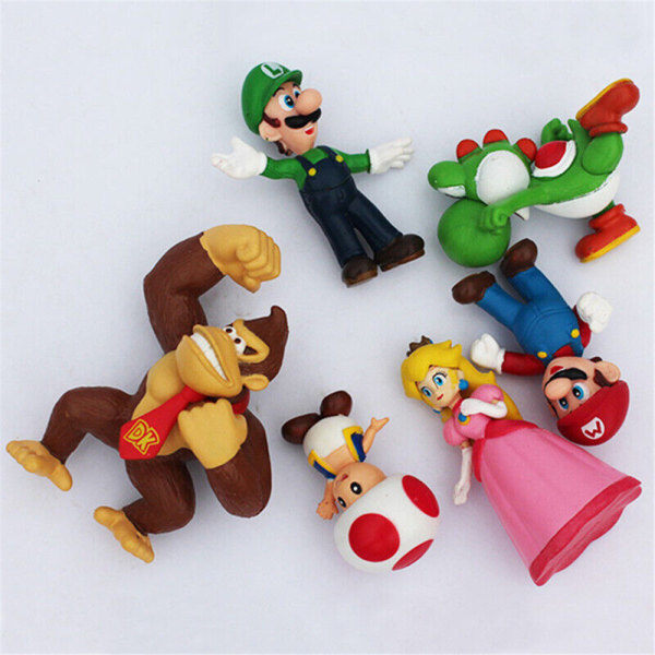 6 stk Super Mario Figurleker Dukke Action Figurer Samling ; 6stk