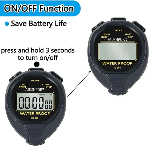 2025 Latest Model Waterproof Stopwatch Timer Stopwatch Mode Only, ON/OFF Silent Easy Operation, No Clock Date Countdown, Digital Sw