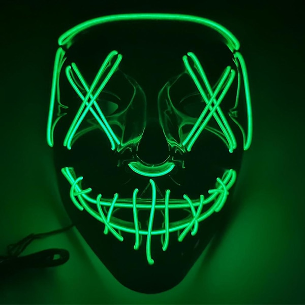 Halloween Maske, LED Lysende Purge Maske, Purge Maske Kostume, Halloween Masker Kostume til Mænd Kvinder Børn (stemmestyret)(Grøn)