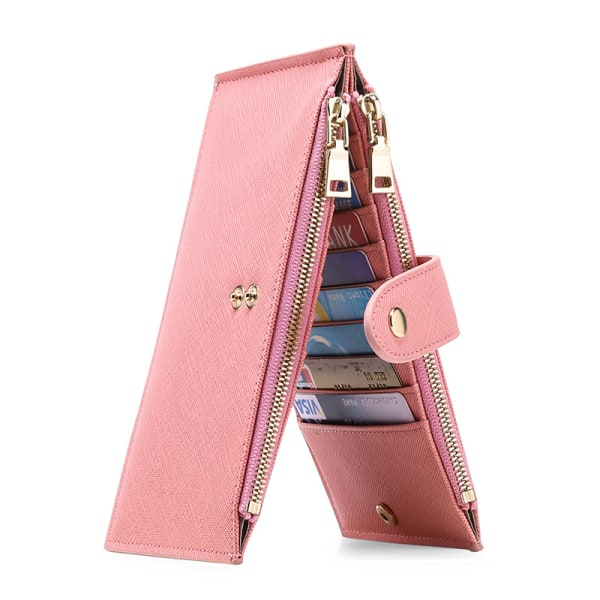 Naisten lompakko RFID-esto kaksinkertainen monikorttilompakko vetoketjullisella taskulla (kirsikankukan pinkki)