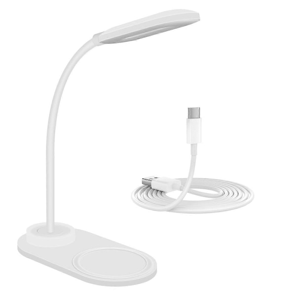 Dimbar LED Skrivebordslampe med Trådløs Lader, Trådløs Lading Skrivebordslampe Fleksibel Rotasjon Trykk C