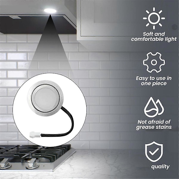 12V DC 2W Spiskåpslampor med EL-sockel, 2-pack Hål för garderob, spis, LED-lampa, infälld, starkt vitt, kökslampor