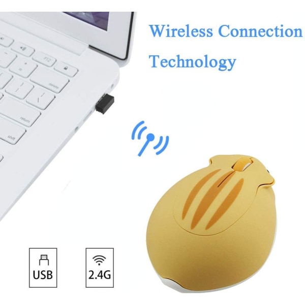 Lett 2,4 GHz trådløs mus Søt trådløs mus bærbar minimus 3 knapper for bærbar datamaskin (gul)