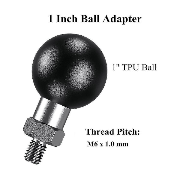 1-tommers kuleadapter med M6 X 1.0 gjenget stolpe kompatibel for B-størrelse 1-tommers kule dobbelt sokkelarm