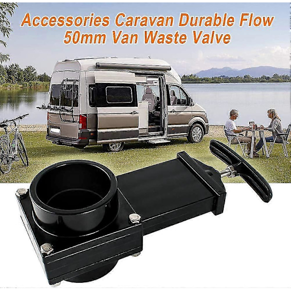 Afløbsventil til autocamper, campingvogn, holdbart flow, 50 mm, afløbsventil til varevogn, spildevandsafløbsslange (sort)