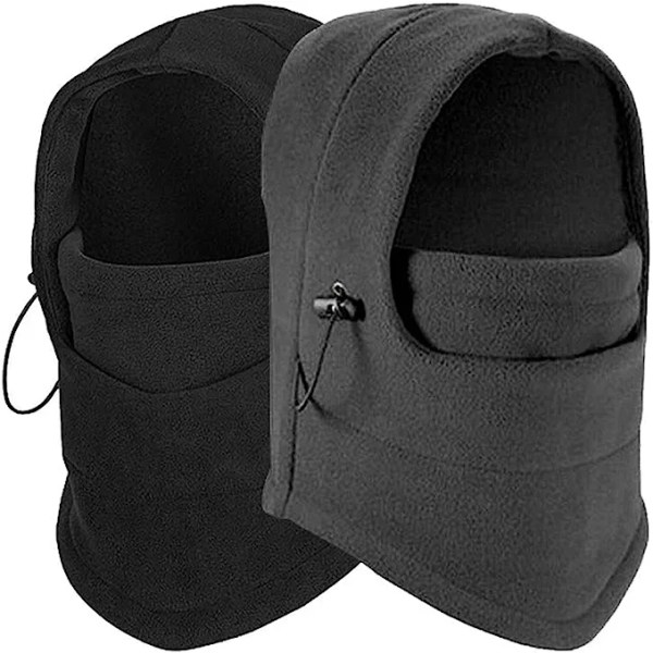 Pakke med 2 ansiktsmasker Balaclava Multipurpose Hats, svart og mørkegrå