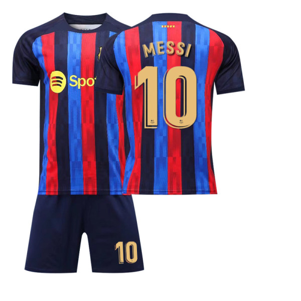 2223 Barcelona hemma och borta tröjor nr 10 Messi nr 21 De Jong kortärmade fotbollsdräkter för vuxna barn Z1 No10 20