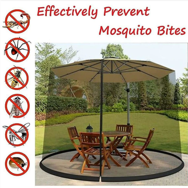 Myggenet til haveparaply med dobbelte lynlåse og justerbar top snor, sort