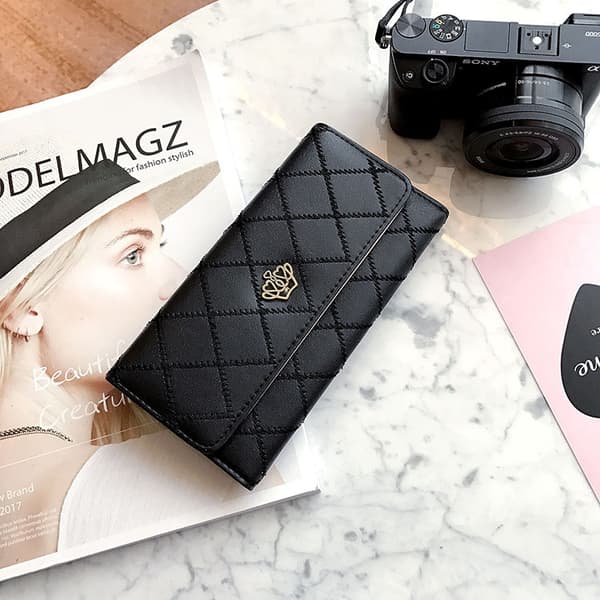 Dam Clutch Spänne Diamant Plånbok Krona Plånbok Broderad Lång Väska