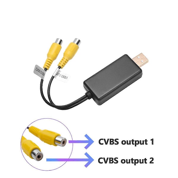 USB til CVBS RCA Videoutgang Adapterboks Grensesnitt Koble til Monitor Skjermenhet for Android Radio