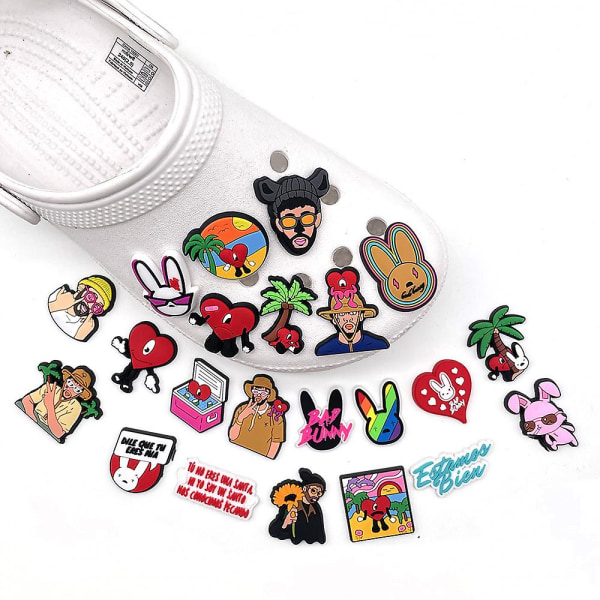 22stk Bad Bunny Cartoon Shoe Charms, For For Bubble Slides Sandaler Clogs Clog Sandals Croc Shoes Diy Dekoration Accessories