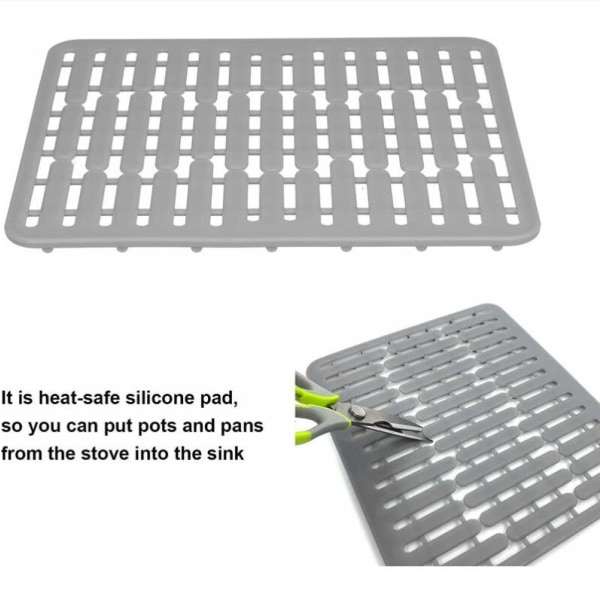 Diskbänksmatta för rostfritt stål/keramiskt handfat, hållbar och snabbdränering (grå)