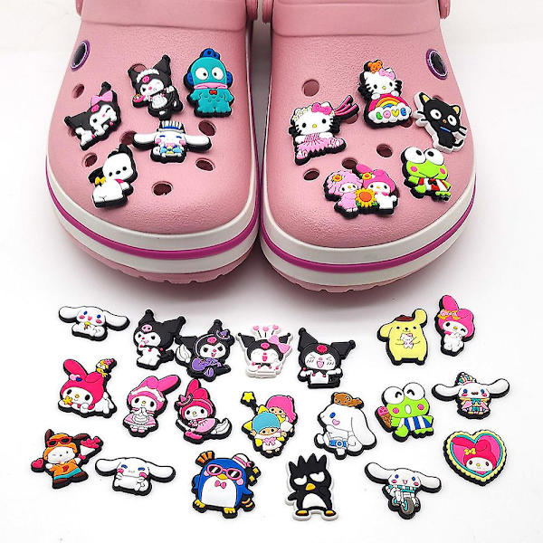 30 stk. søde Kuromi My Melody Keroppi Cinnamoroll strandskosmykker til Crocs træsko sandaler dekoration tilbehør gaver