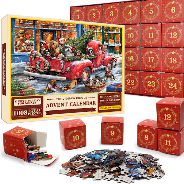 Puslespill adventskalender 2024, 1008 puslespillbiter 24 dagers julekalender nedtelling adventskalendere-puslespill SD54