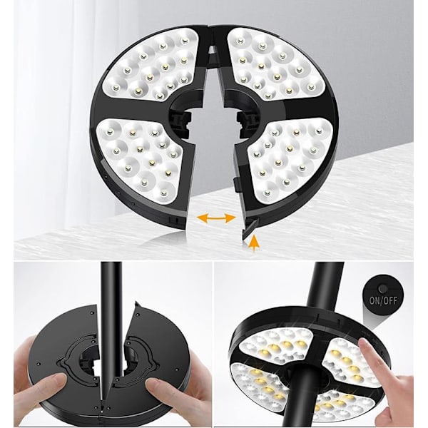 Udendørs terrasseparaplylys variabel lysfarve nødbelysningsskive teltlys - 48LED, DC genopladelig, rund, 1 stk