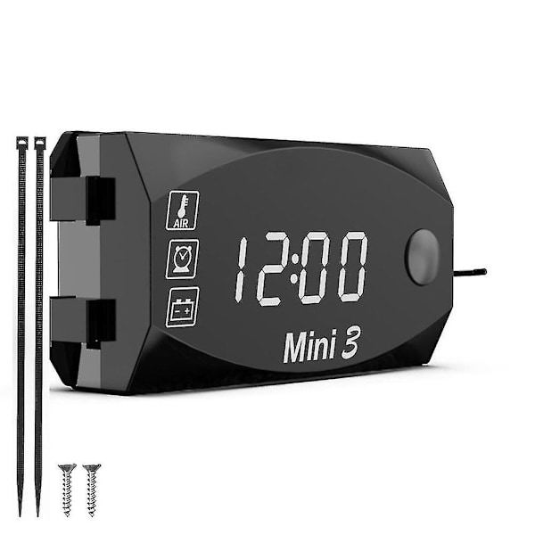 3 i 1 motorsykkel voltmeter skrue klokke termometer LED-skjerm mini vanntett