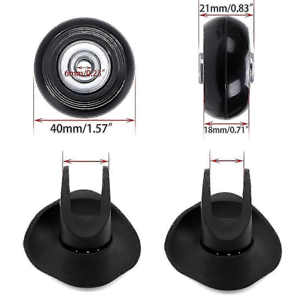 Set med 4 extra svängbara gummihjul 40 x 18 mm för resväska