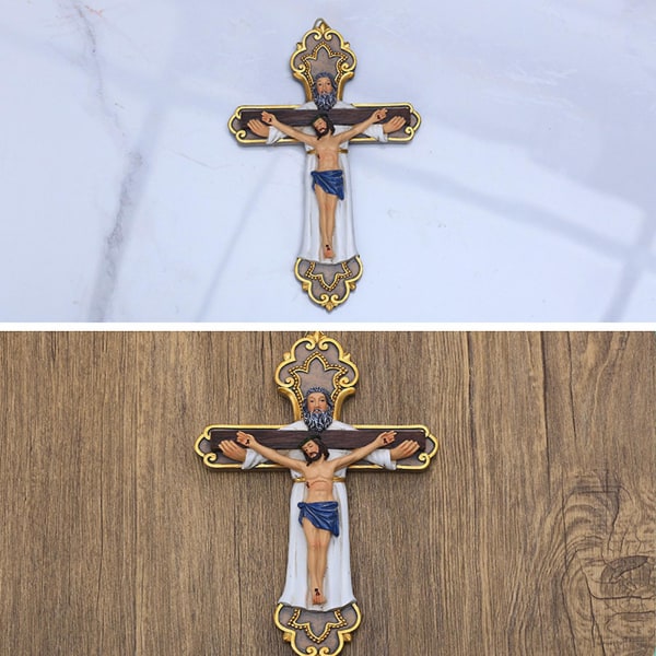 Hellig Krucifiks Harpiks Jesus Kors Med Gud Religiøs Korsfæstelsesstatue Katolsk Figur Vægophængning Dekoration Bønsamling Ornament
