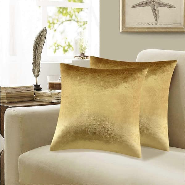 2-pack guld sammet prydnadskuddfodral, 18x18 kuddar