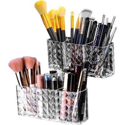 2-delt makeupopbevaringsboks-organizer, 3-rums børsteorganizer, makeupbørsteopbevaring
