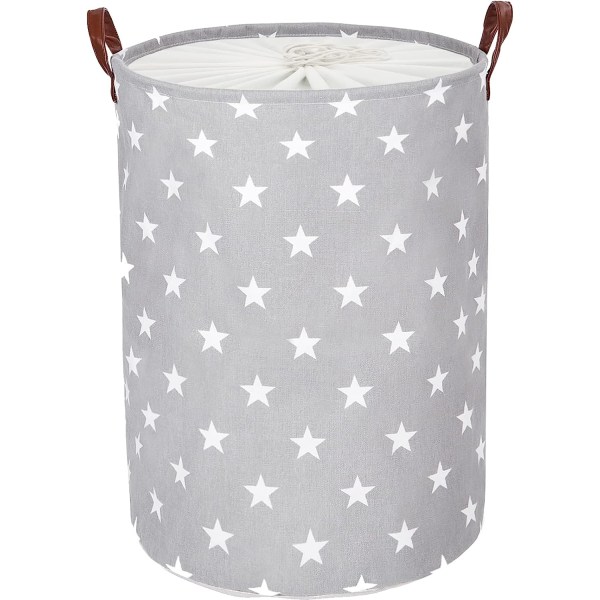 18-tums fristående tvättkorg med lock, hopfällbar förvaring av kläder (grå stjärna, L)