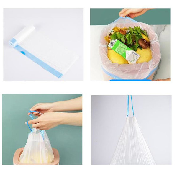 Affaldspose i plastik til stue, køkken og soveværelse - Blå og gennemsigtig, 100 stk.