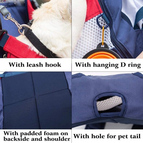 1 st bärväska för husdjur, hundryggsäck för promenader, ridning och motorcyklar upp till 10 kg (röd och blå)