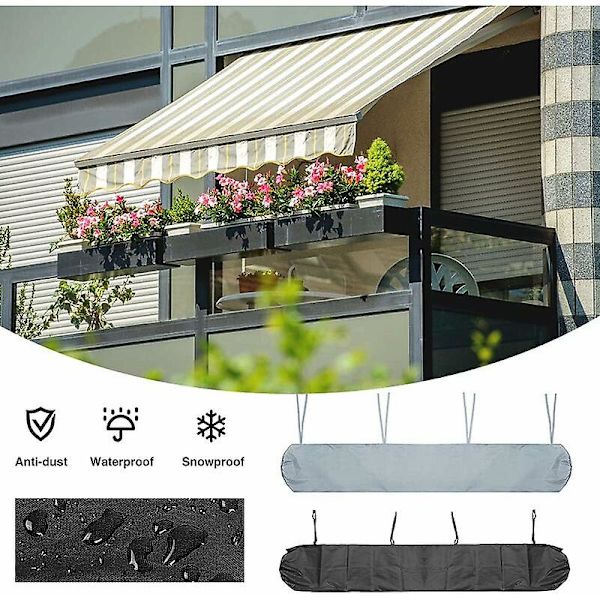 Markiseovertræk 3m Terrassemarkise Støvsikkert Overtræk Grå Terrassemarkise Opbevaringsovertræk Vandtæt Vinterbeskyttelse Sort
