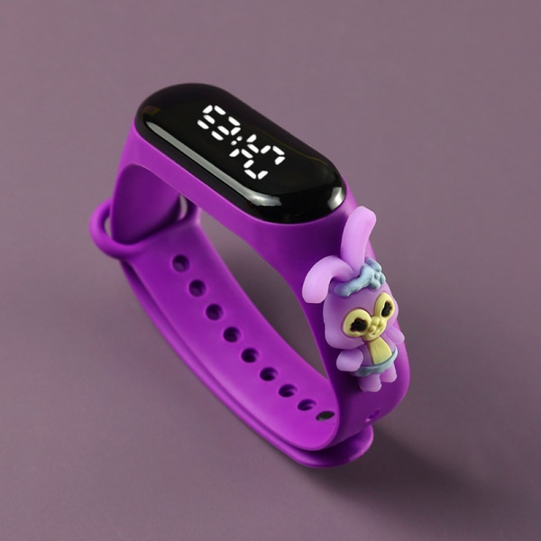 Barnklocka-tecknad armband, elektronisk vattentät watch (lila balettkanin)