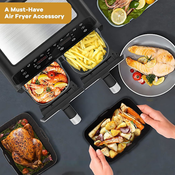 2-pack Silikon Luftfritösfoder för Ninja Dual Air Fryer, Återanvändbara Luftfritösfoder, Luftfritöstillbehör för Ninja Af300uk Af400uk Mikrovågsugn (2