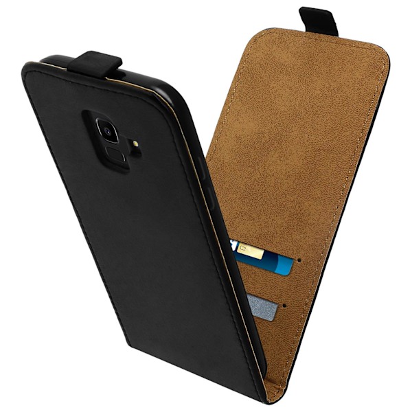 Lodret flip cover, syntetisk læder etui til Galaxy J6 - Sort