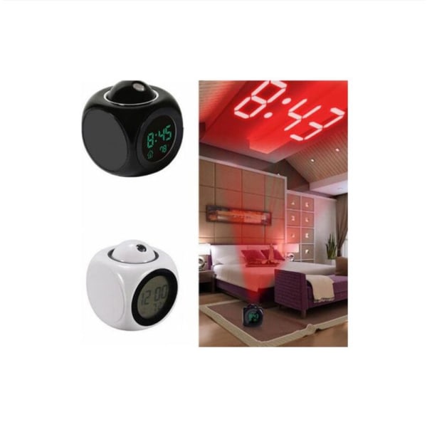 Digital Projektionsväckarklocka 12/24 Timmar Tyst LED Växlarm (Svart)