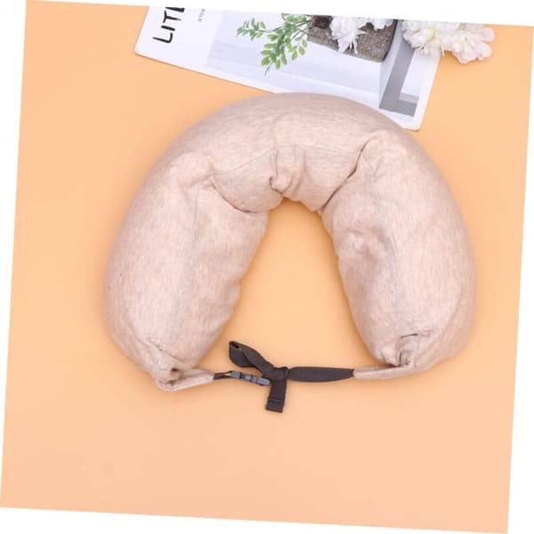 Blød U-formet pude til rejse- og kontorbrug, beige.