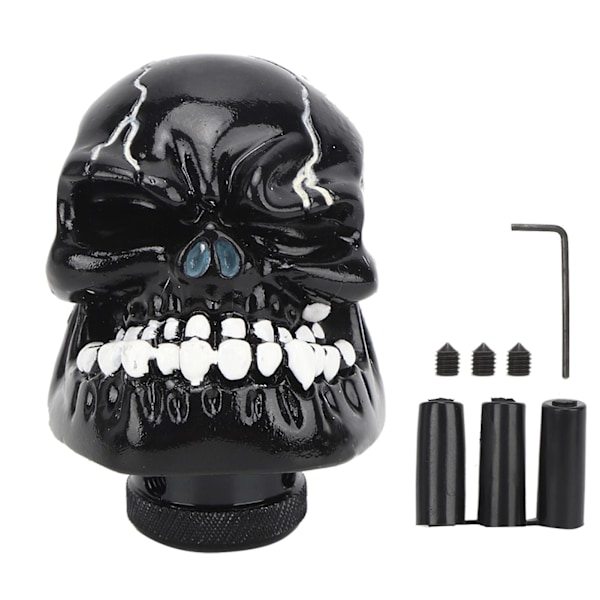 Modified Manual Shift Knob Lever with Skull Head Design and 8MM/10MM/12MM Adapters - Black