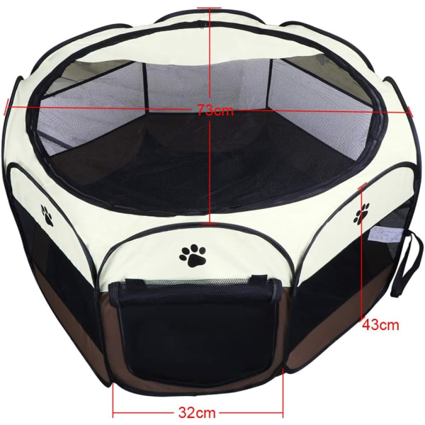 Sammenklappelig kæledyrshus 8 sektioner mesh hus til hvalpe løbegård til hund kat kanin (kaffe, 73*73*43cm)