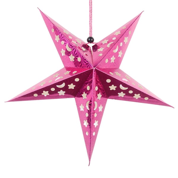 45 cm pappersstjärna lykta 3d Pentagram lampskärm för jul julfest Holloween födelsedag hemhängande dekorationer (rosa röd)