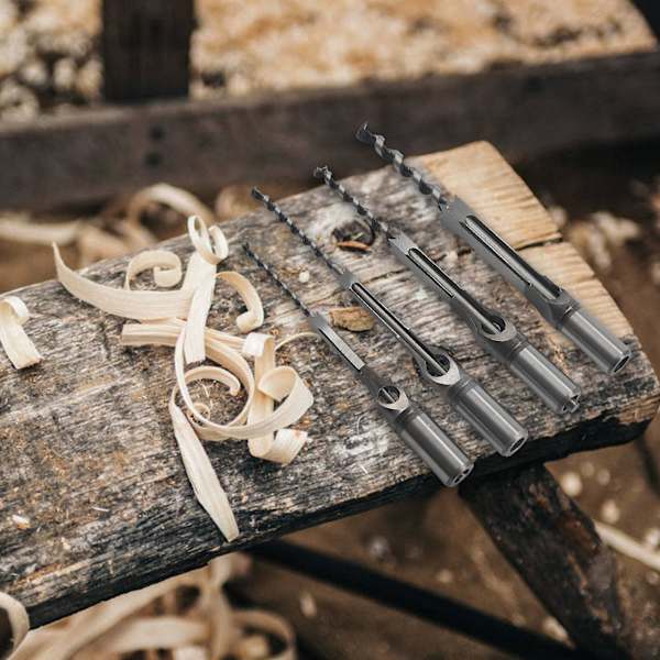 4 st Träbearbetningskvadratiska hålborr Bits Trä Mortising Mejslar Set Mortise Mejslar Bit Kits Träbearbetning