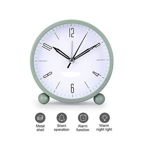 Metall rund digital vekkerklokke med nattlys - 11,5 * 11 * 5,2 cm, grønn, 1 stk