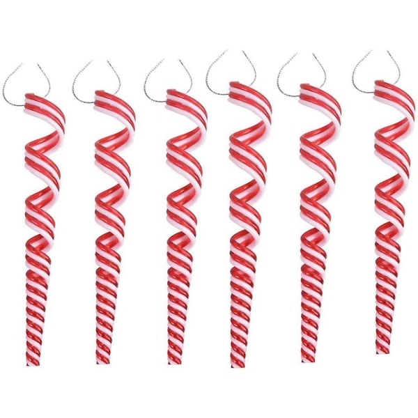 6 stk juleslikkepynt plast hvitt og rødt Candy Cane Pynt Juletre Dekor Anheng Julefest Hjem Dekor Tilbehør Gif
