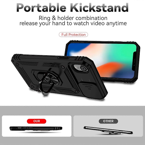 For iPhone XR Skyvbart Camshield Holder Telefondeksel