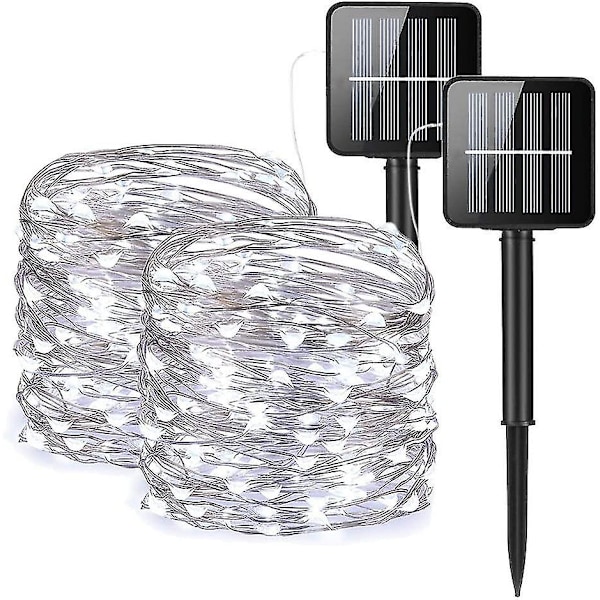 Sæt med 2 solcelledrevne lyskæder 10m 100led, Ip65 vandtætte fe-lys 8 tilstande have kobbertrådsbelysning til udendørs, fest, bryllup, gård, jul