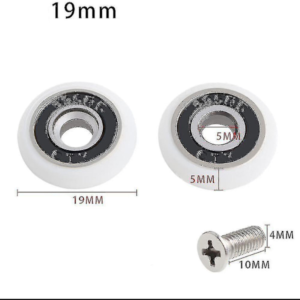 Set med 8 erstatningshjul for dusjdør på 19 mm