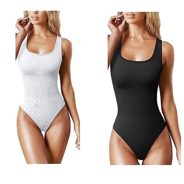 Kvinders 2-delt bodysuit Sexet ærmeløs firkantet hals Shapewear White M