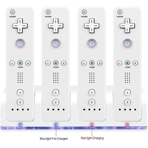 Hvit Wii Fjernkontrolllader, 4 i 1 Wii Laderdokkestasjon Med 4 stk 2800Mah Oppladbare Batterier For Wii/Wii U Kontroller - Svart