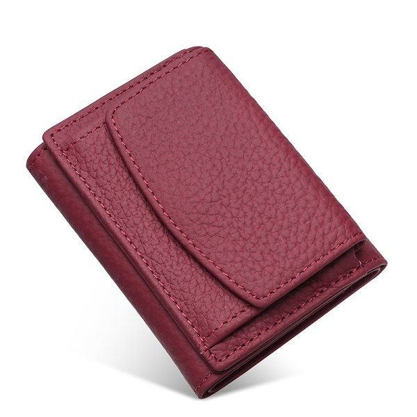 Kvinners liten lommebok Myntveske i ekte skinn Lommebok Mini lommebok Kort stil Wine Red